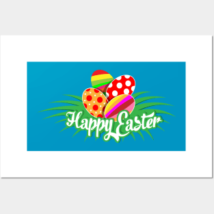 Happy Easter With Colorful Eggs Posters and Art